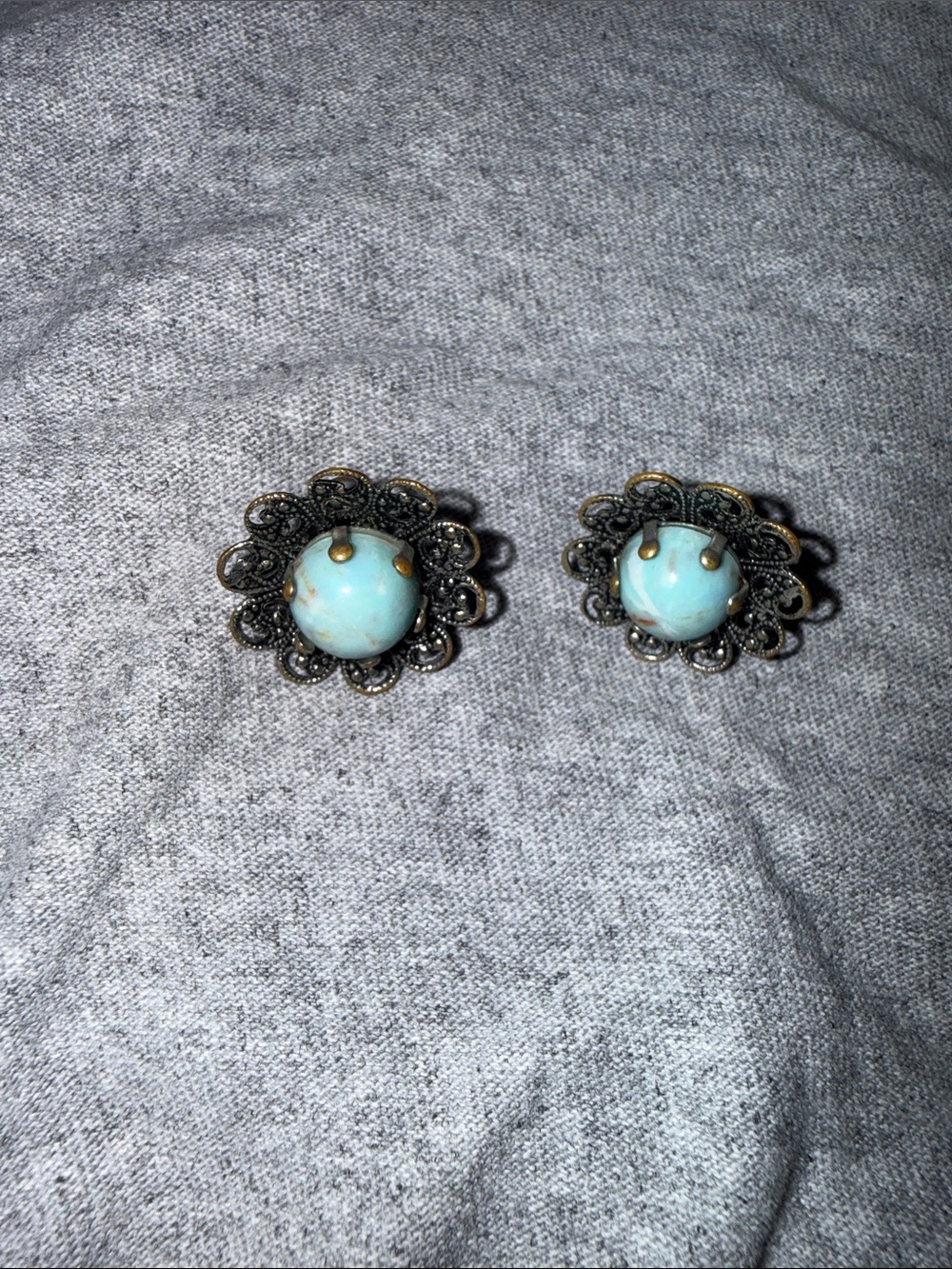 Vintage-Inspired Blue Stone Floral Filigree Earrings